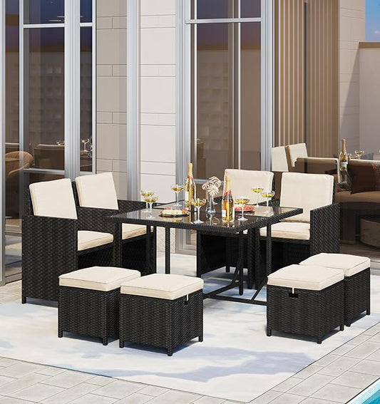 Monaco 9-Piece Space-Saving Wicker Patio Dining Set
