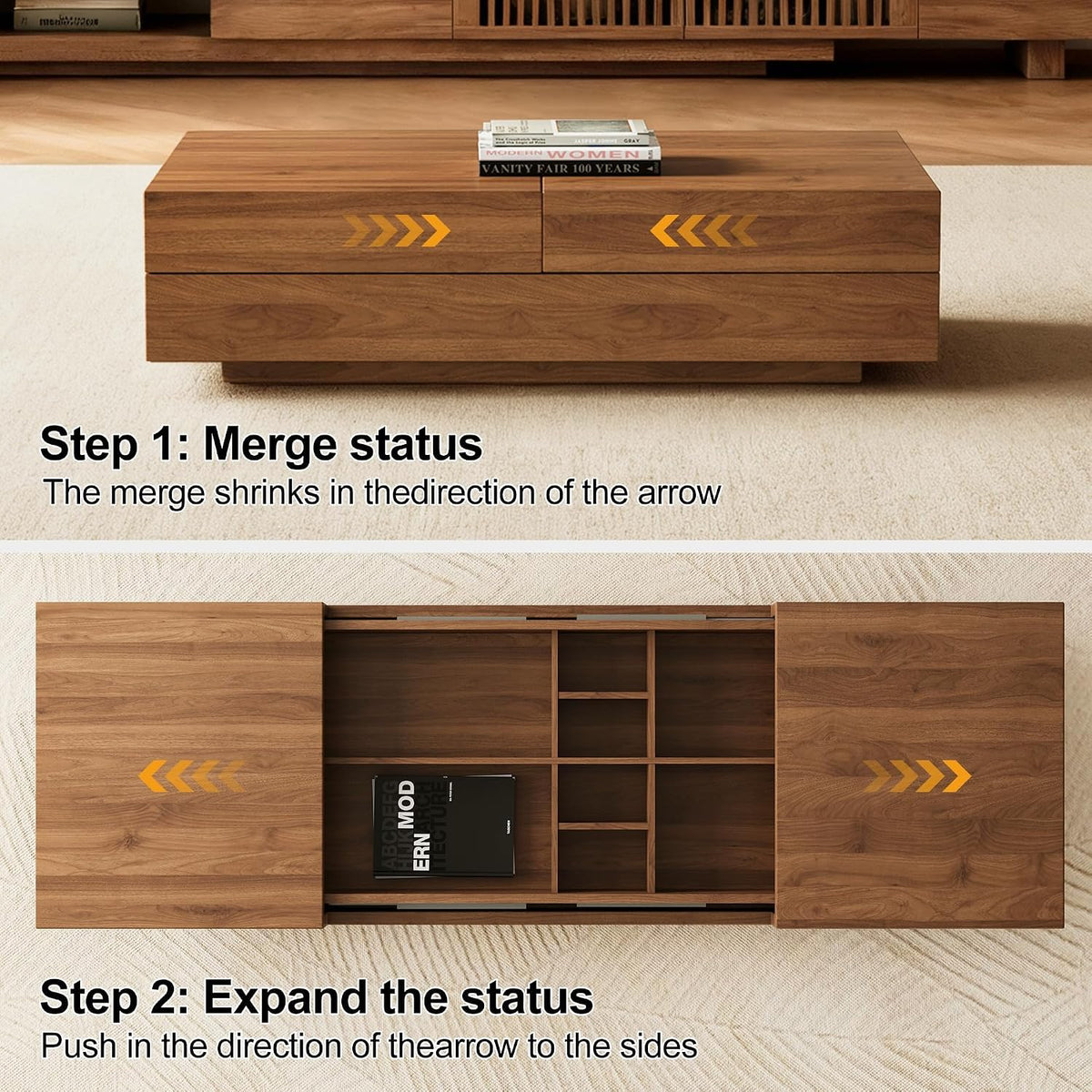 Modern Wood Coffee Table with Hidden Storage