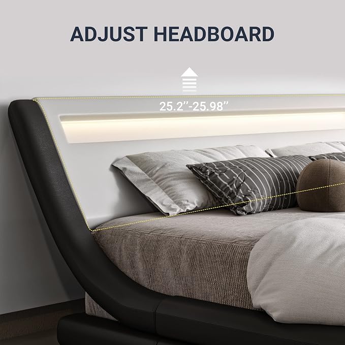 Modern LED Storage Bed Frame with Adjustable Headboard
