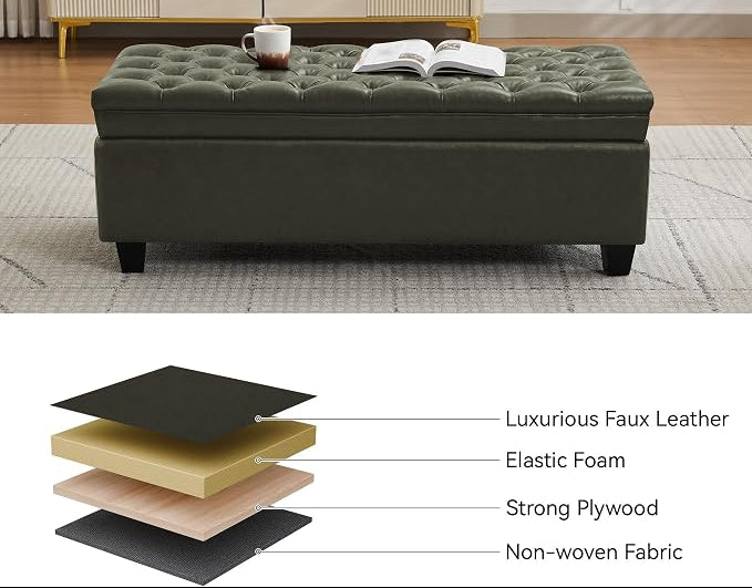 Modern Tufted Faux Leather Storage Bench