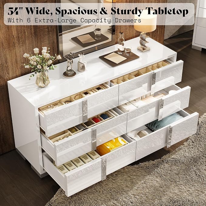 Modern High Gloss Dresser with Chrome Mirror Handles