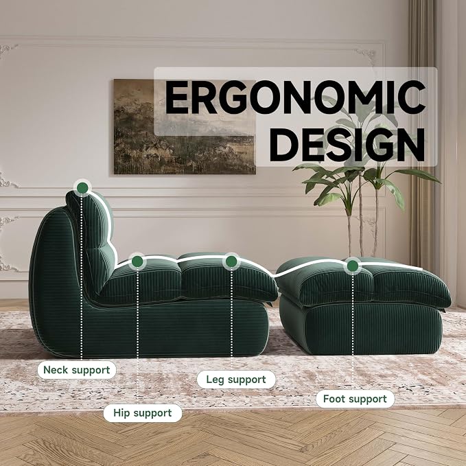 Modern Corduroy Lounge Chair with Ottoman