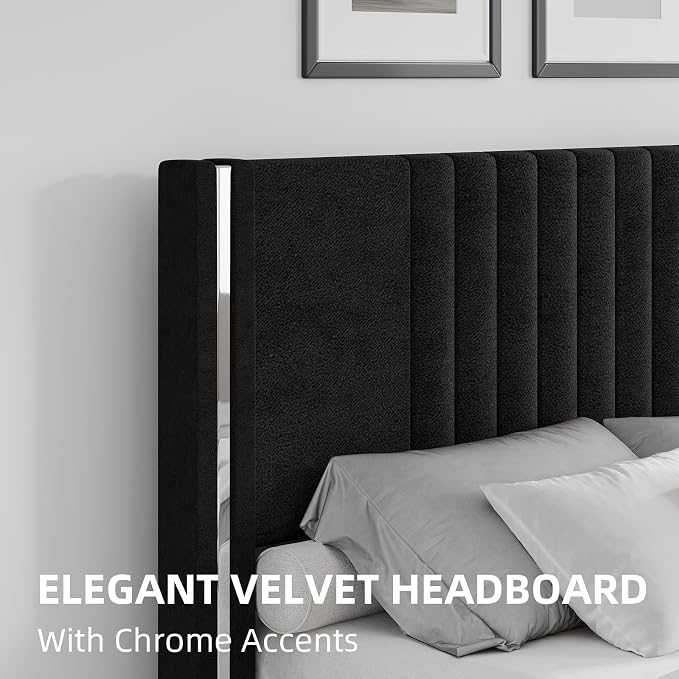 Modern Channel Tufted Velvet Bed