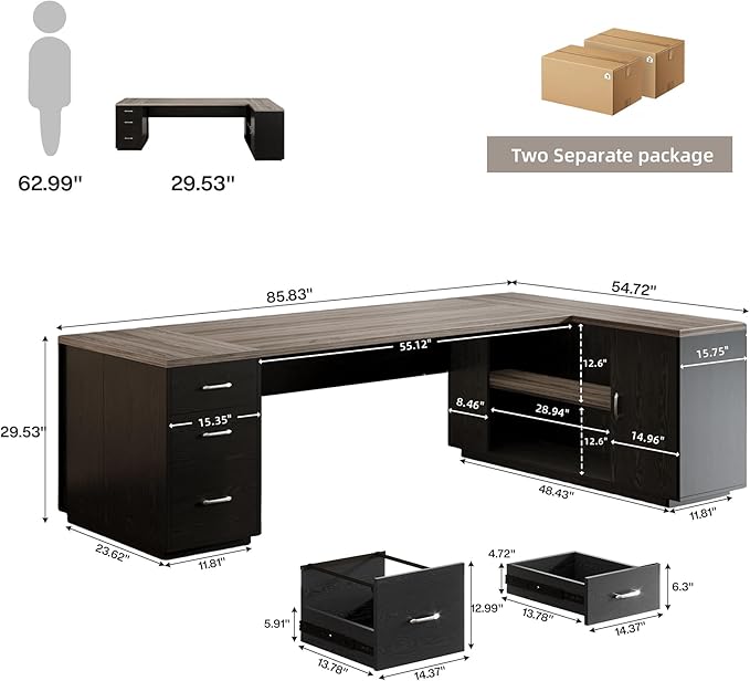 RegalCore L-Shaped Executive Office Desk with File Storage