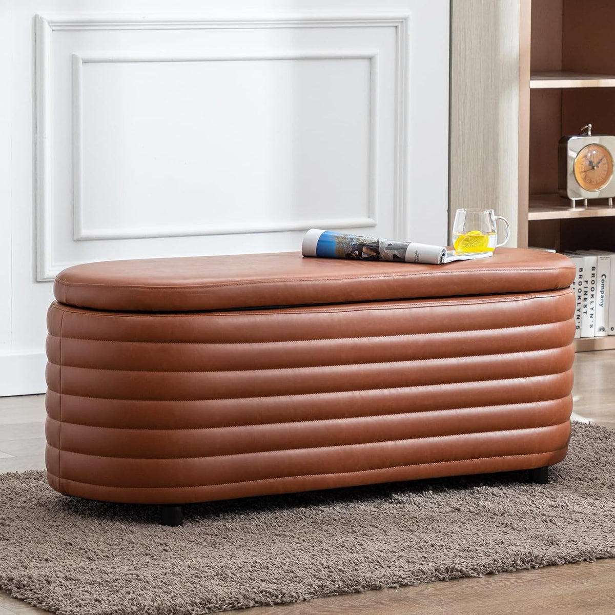 Modern Leather Storage Ottoman Bench
