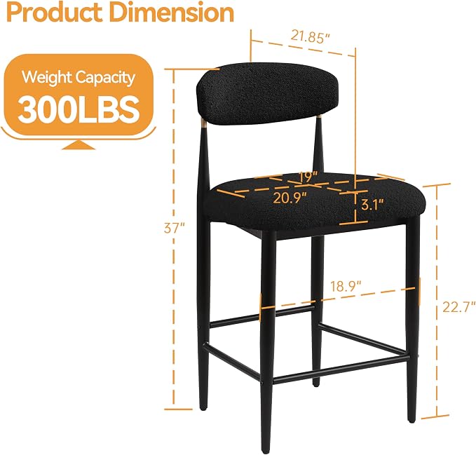Modern Bouclé Counter Stool Set
