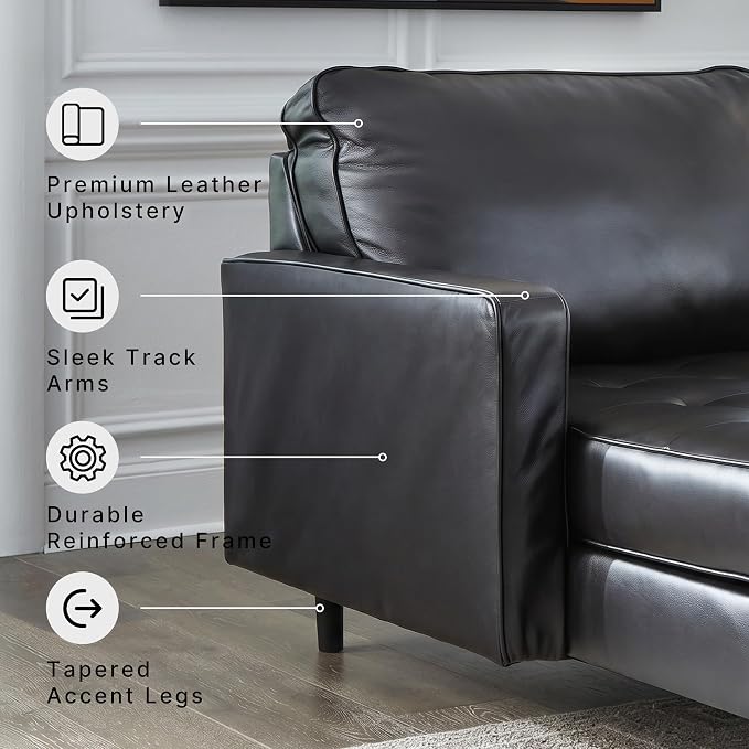 Modern Luxe Black Leather Chaise Lounge