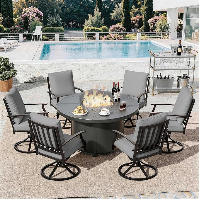 EmberGlow Patio Dining Set with Fire Pit Table