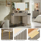 Modern Fluted Corner Vanity Desk with LED Tri-Fold Mirror