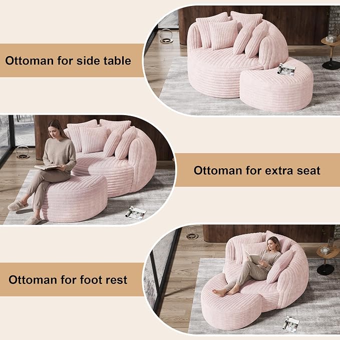 Modern Corduroy Oversized Lounge Chair with Ottoman