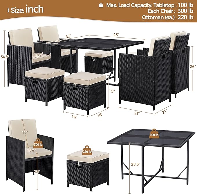 Monaco 9-Piece Space-Saving Wicker Patio Dining Set