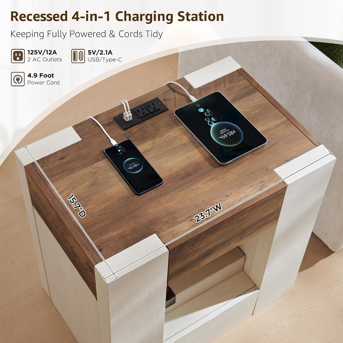 Modern Farmhouse Nightstand with Charging Station