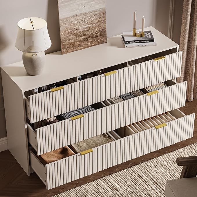 Minimalist Wood Dresser with Fluted Drawers