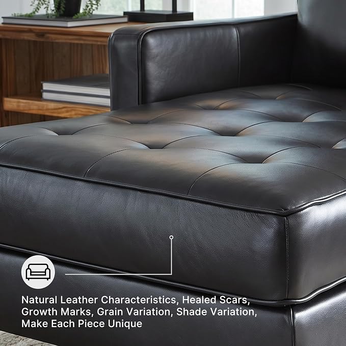 Modern Luxe Black Leather Chaise Lounge