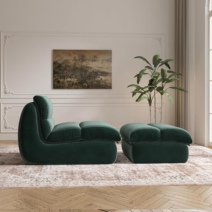Modern Corduroy Lounge Chair with Ottoman