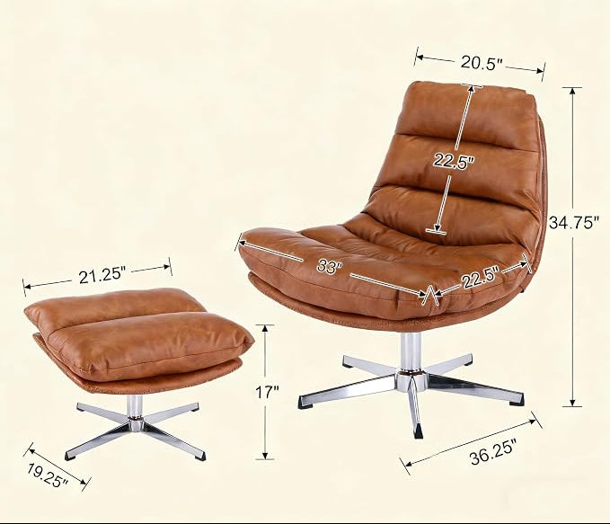 Mid-Century Modern Leather Recliner with Ottoman