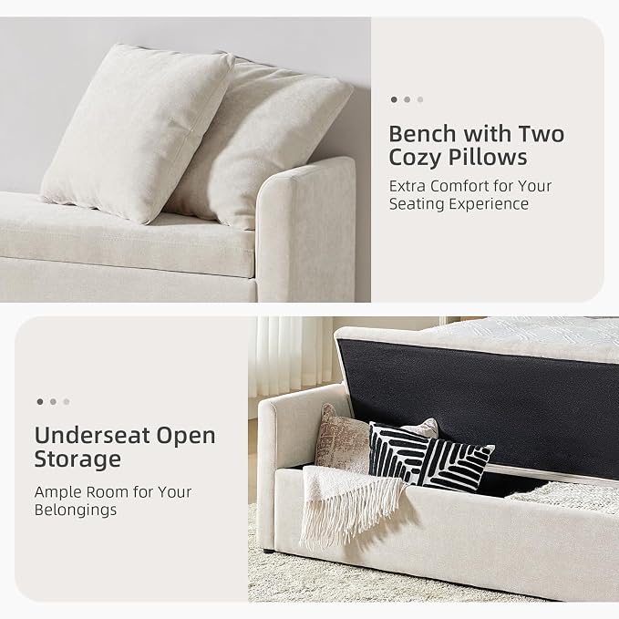 Modern Upholstered Storage Bench with Pillows