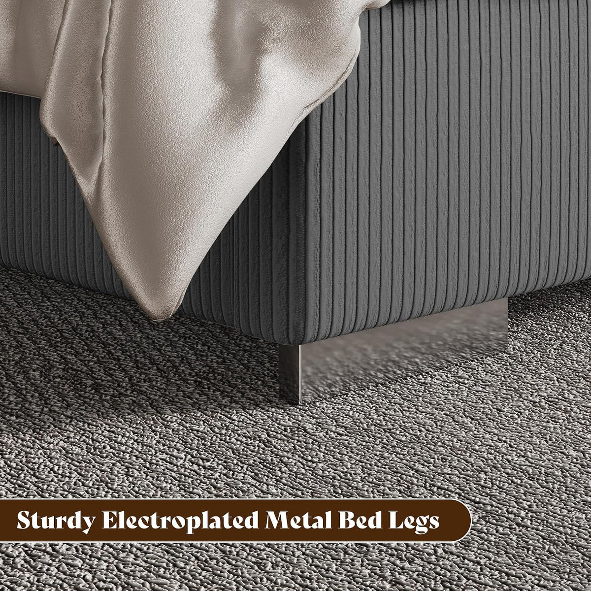 Luxe Corduroy Wingback Bed with Electric Fireplace
