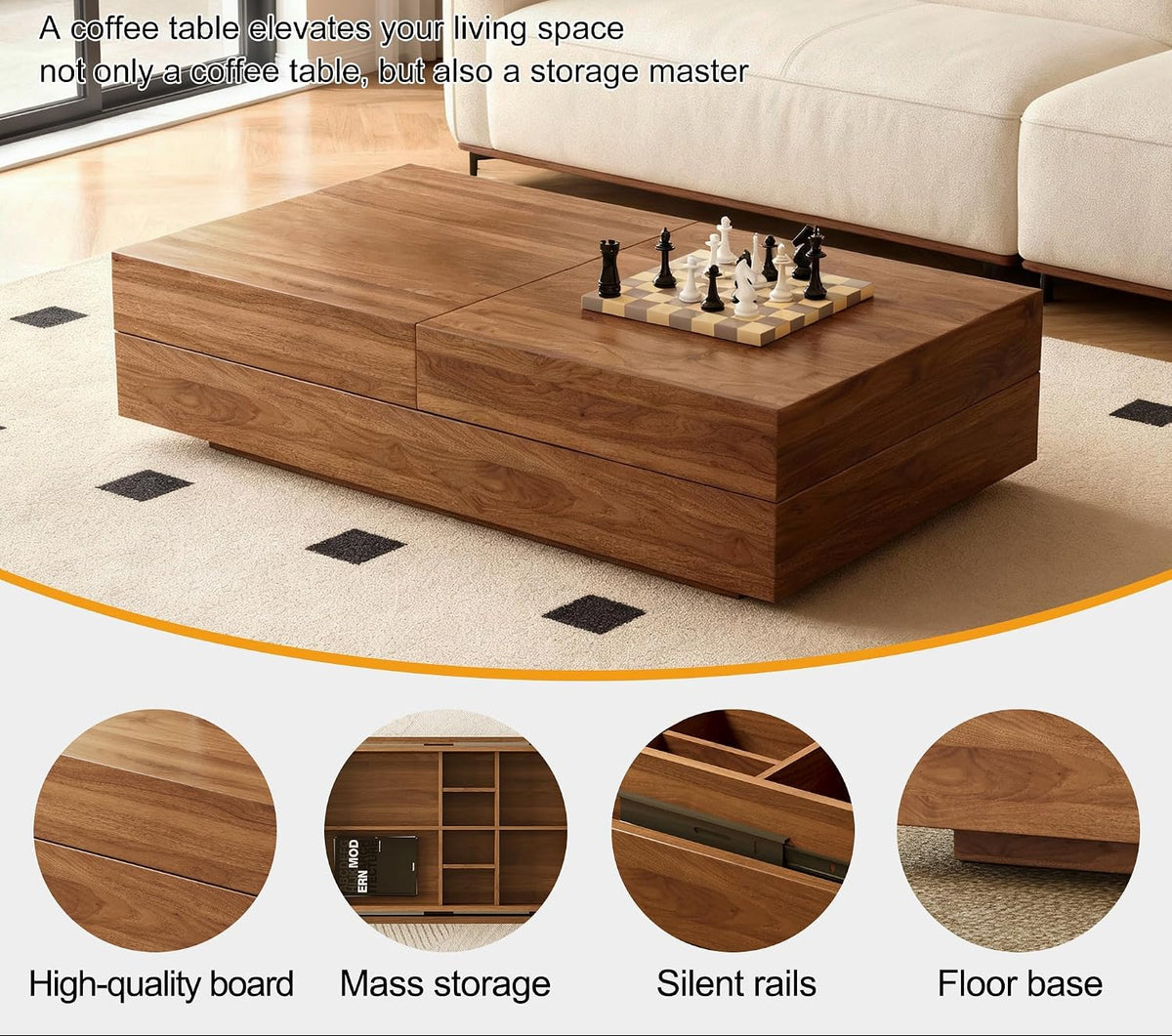Modern Wood Coffee Table with Hidden Storage