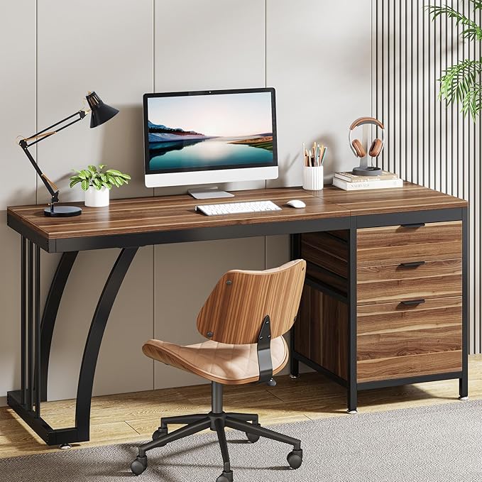 Prestige Computer Desk with Reversible File Cabinet