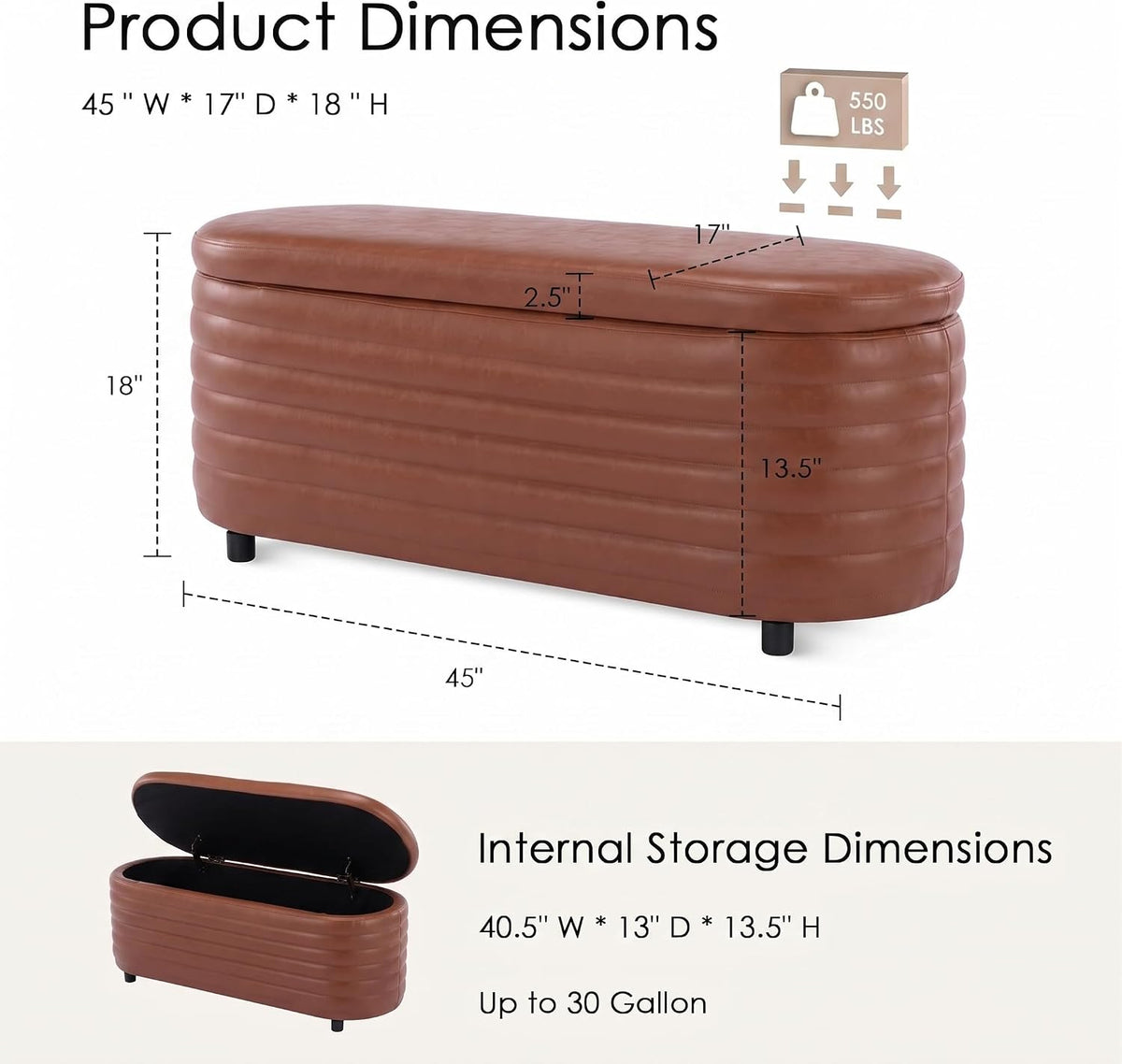 Modern Leather Storage Ottoman Bench
