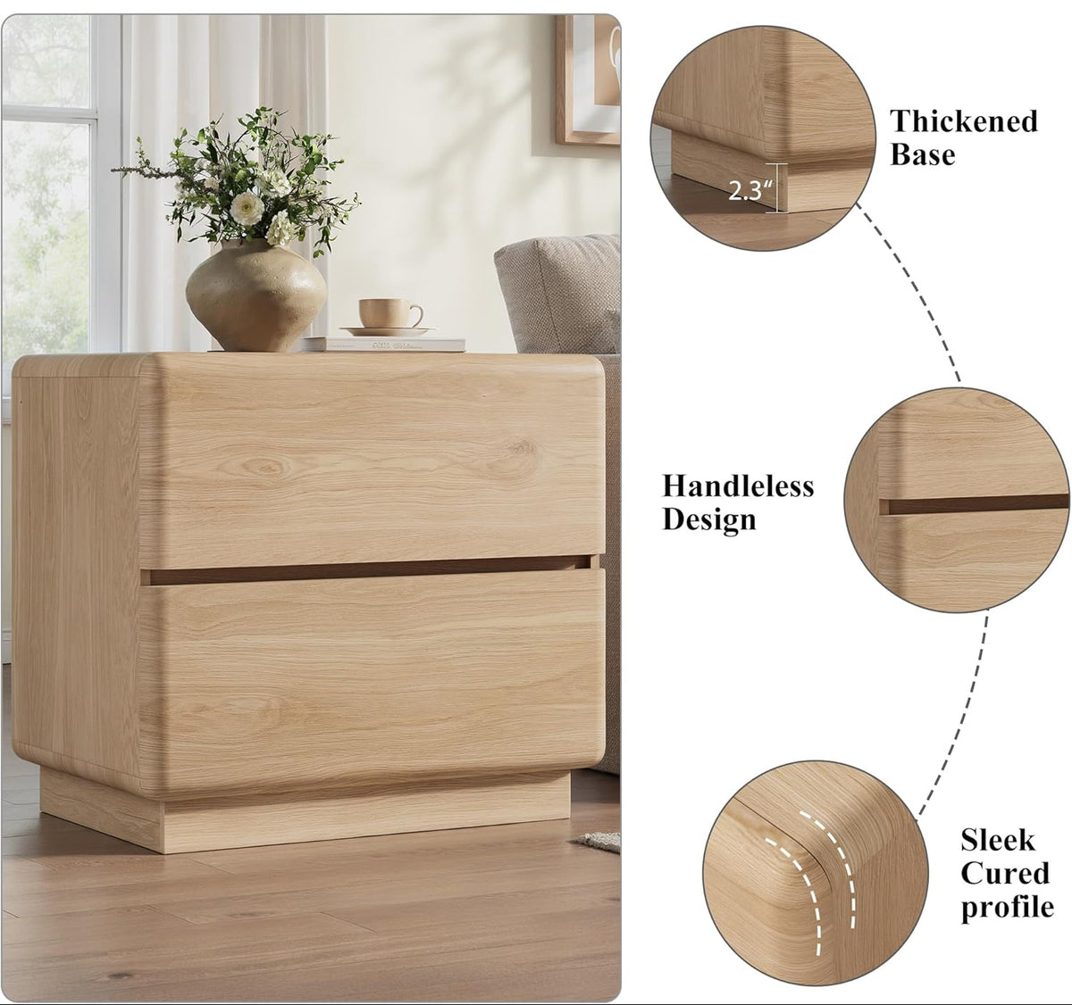 Mid-Century Oak Nightstand with Charging Station