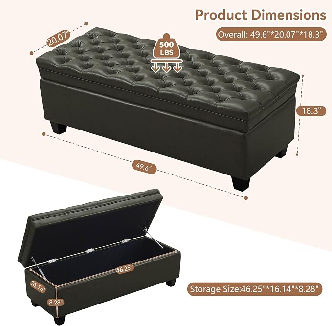 Modern Tufted Faux Leather Storage Bench