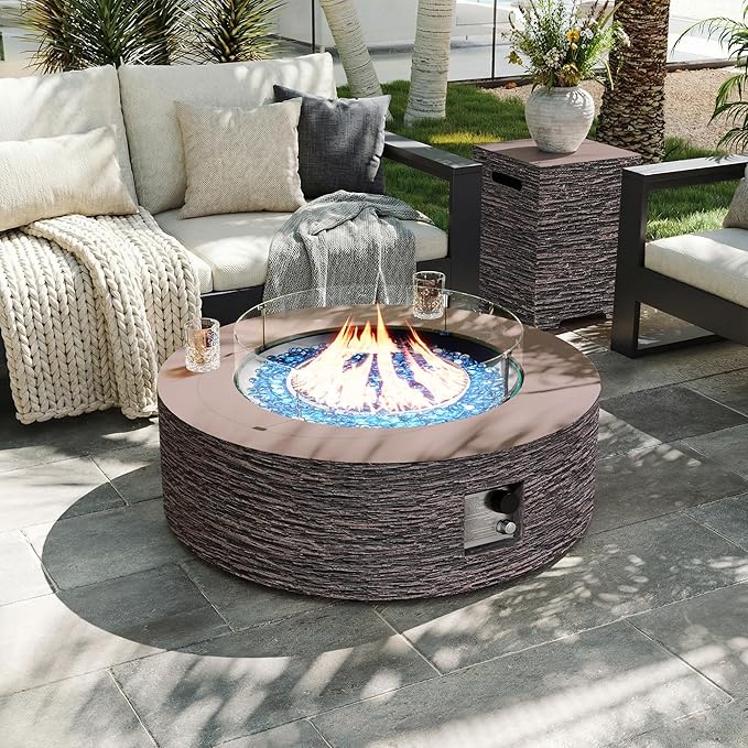 Sandstone Halo Fire Pit Table Set