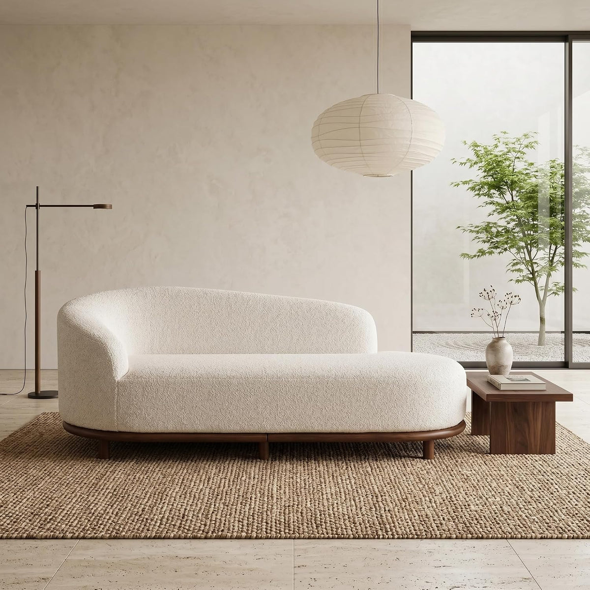 Modern Curved Bouclé Chaise Lounge
