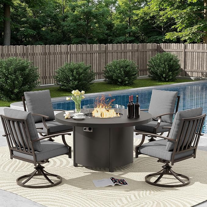 EmberGlow Patio Dining Set with Fire Pit Table