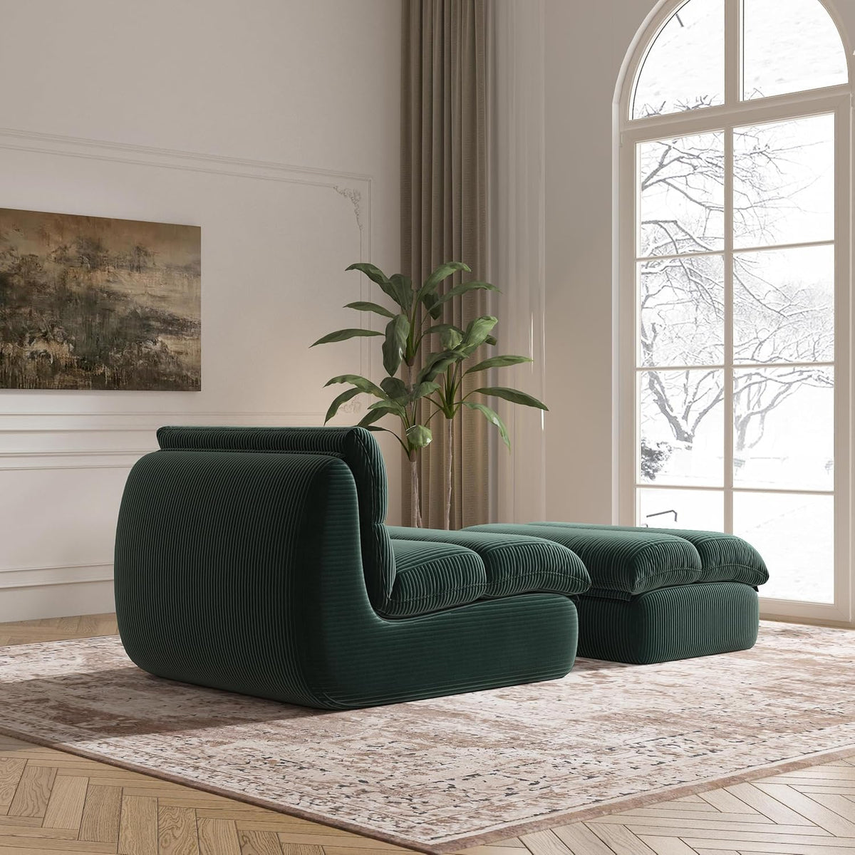 Modern Corduroy Lounge Chair with Ottoman