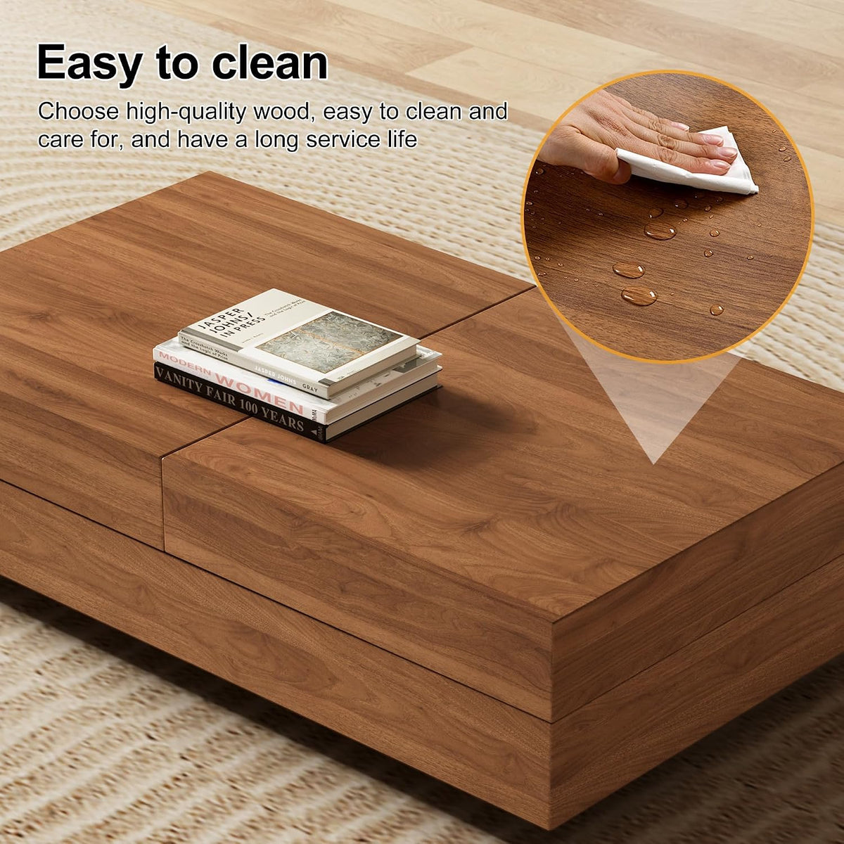 Modern Wood Coffee Table with Hidden Storage