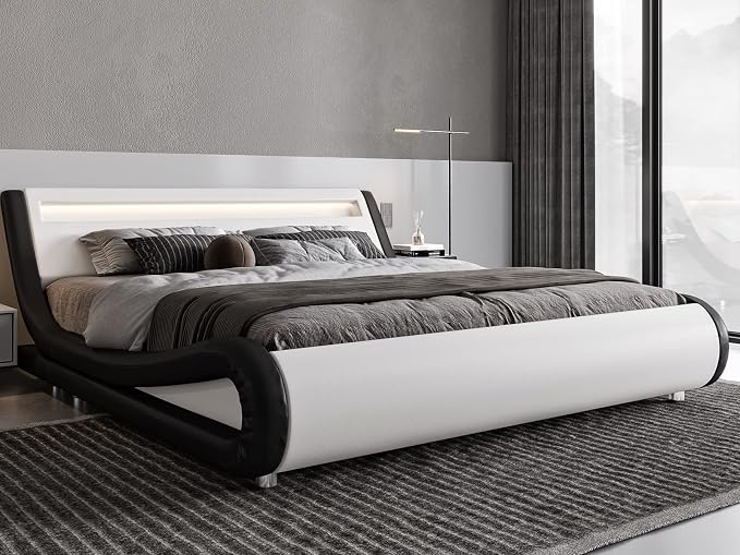Modern LED Storage Bed Frame with Adjustable Headboard
