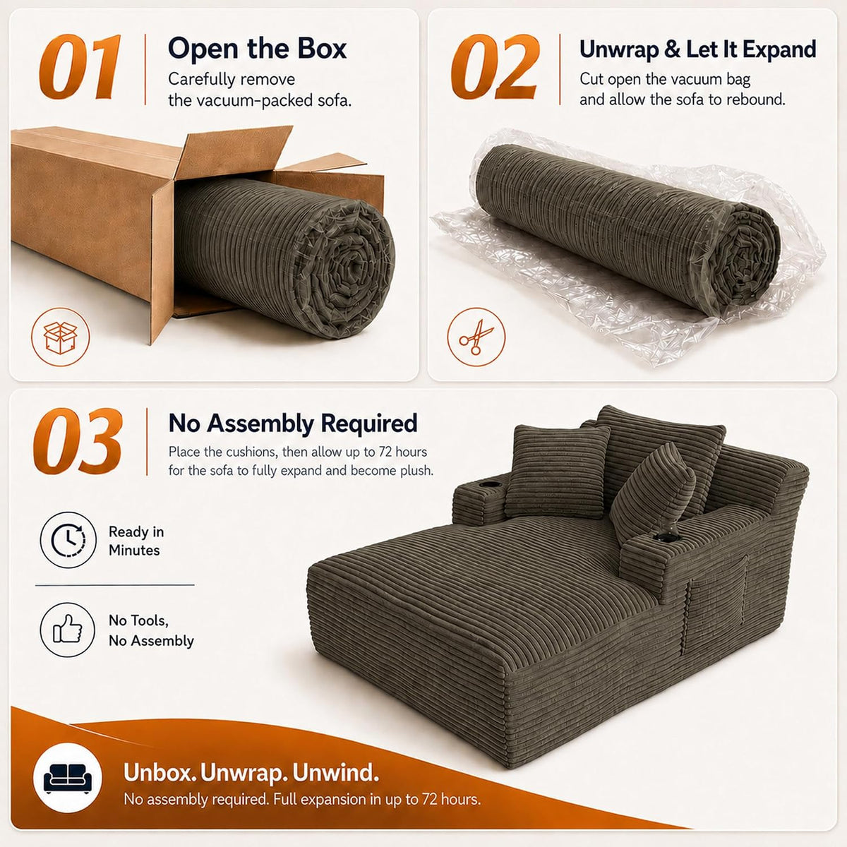 Modern Oversized Corduroy Cloud Chaise Lounge