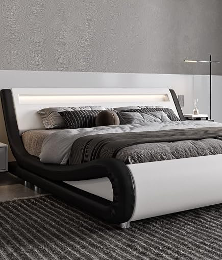 Modern LED Storage Bed Frame with Adjustable Headboard