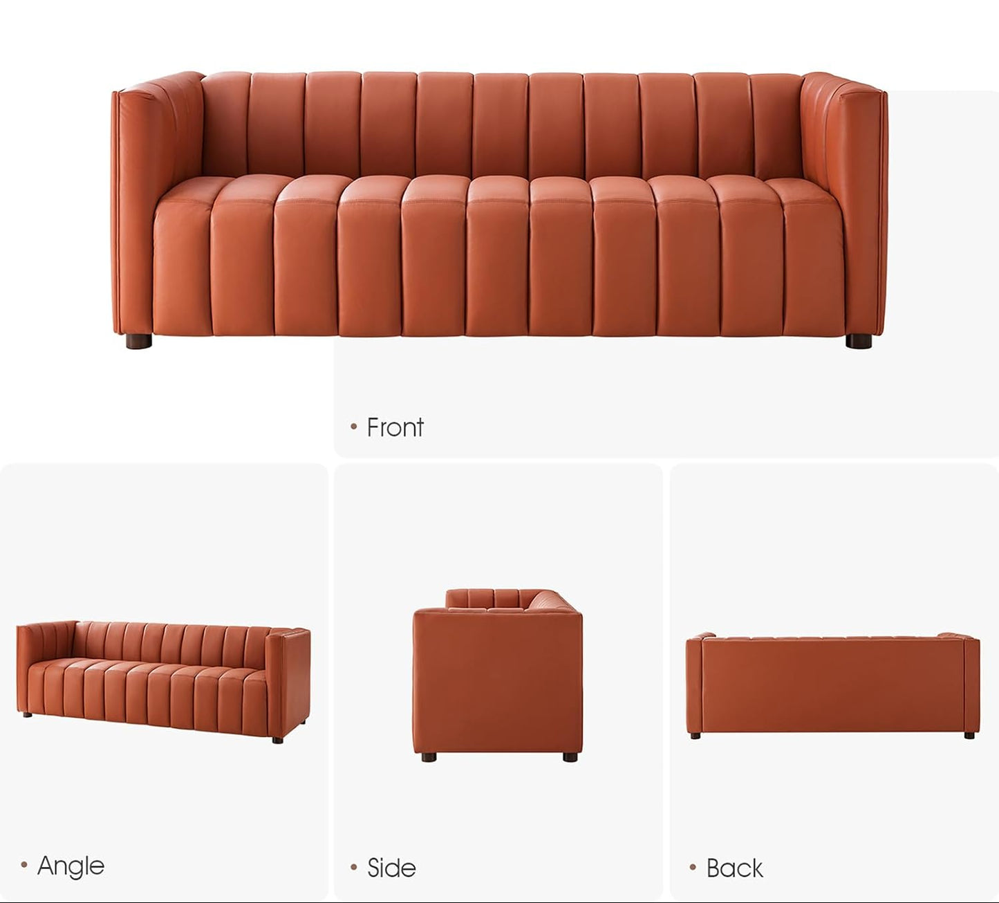 Luxe Channel Tufted Genuine Leather Sofa