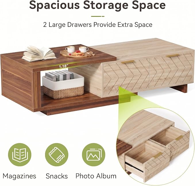 Expandable Storage Coffee Table with Sliding Top