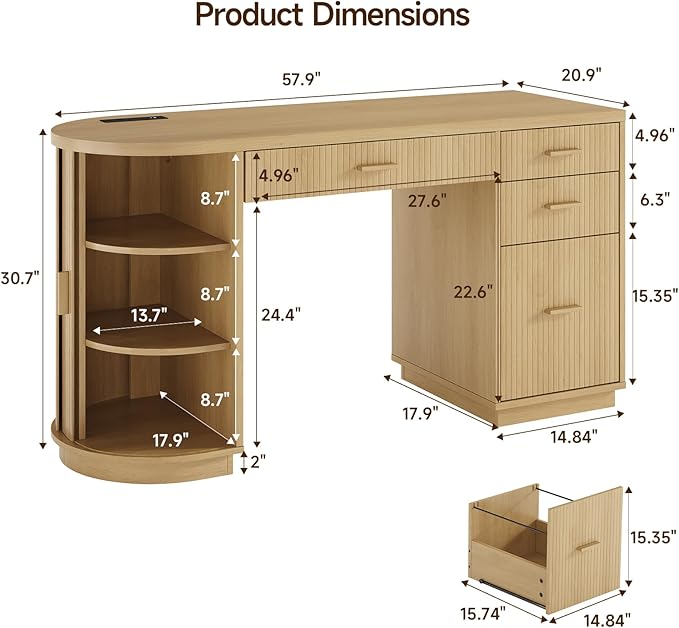 Monarch Fluted Executive Storage Desk with Charging Station