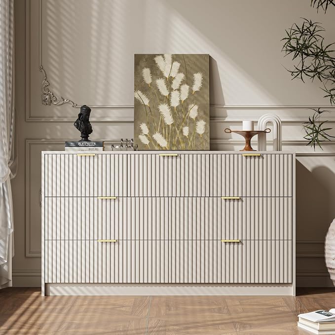 Minimalist Wood Dresser with Fluted Drawers