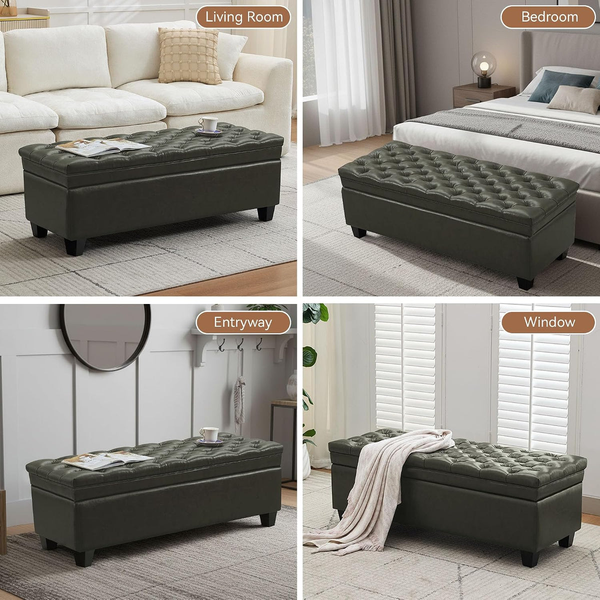Modern Tufted Faux Leather Storage Bench