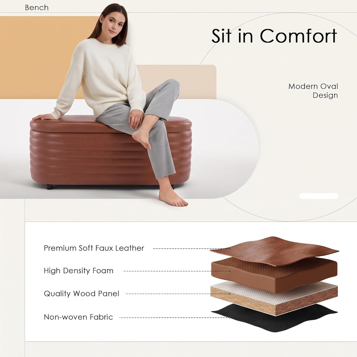 Modern Leather Storage Ottoman Bench