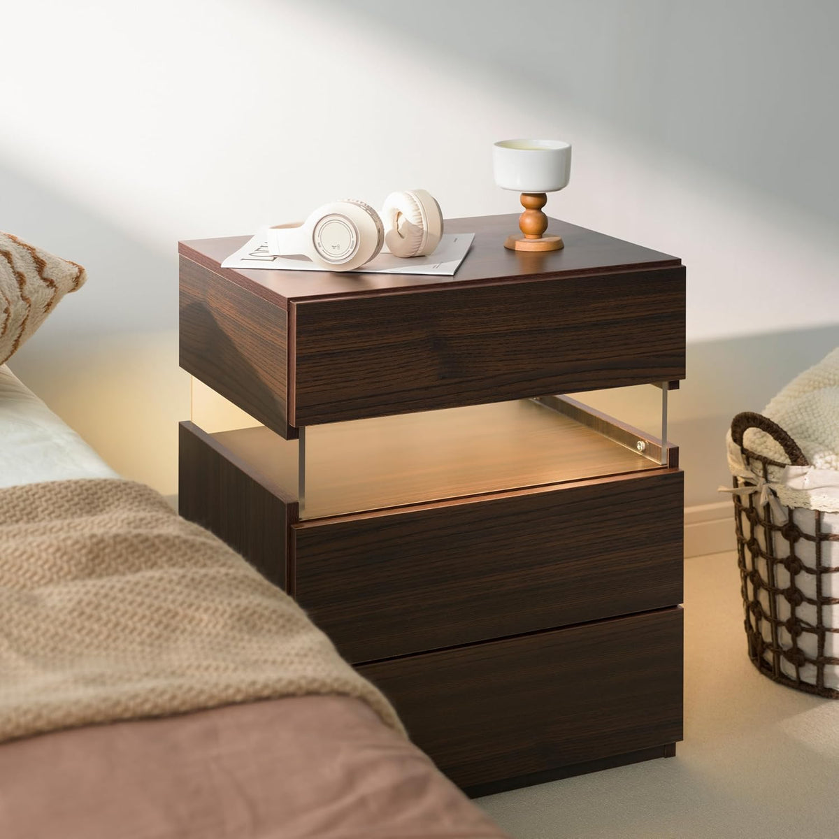 Modern LED 3-Drawer Nightstand
