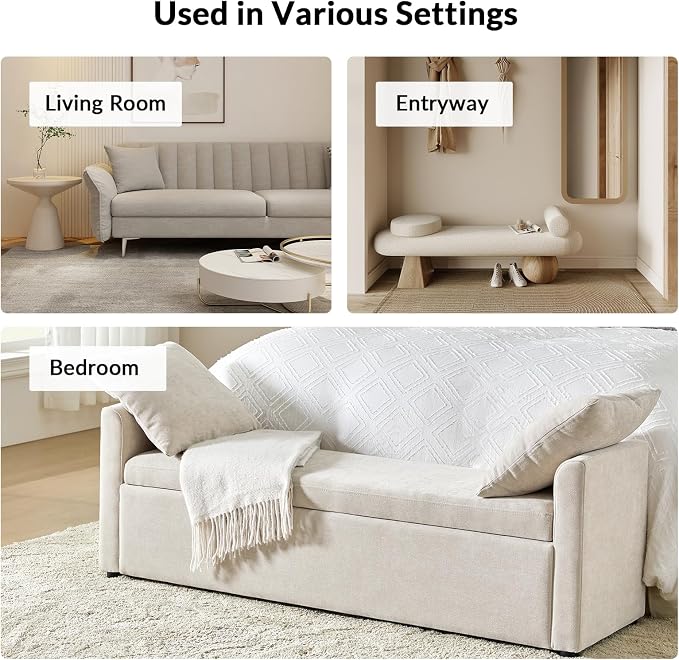 Modern Upholstered Storage Bench with Pillows