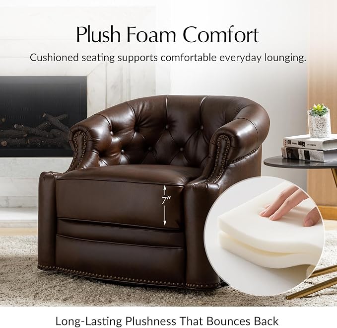 Regent™ Genuine Leather Swivel Barrel Chair