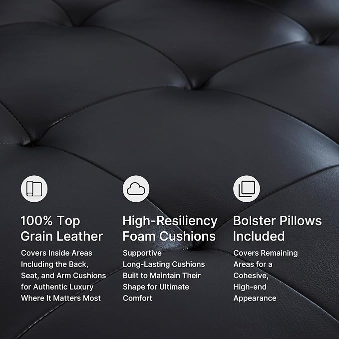 Modern Luxe Black Leather Chaise Lounge