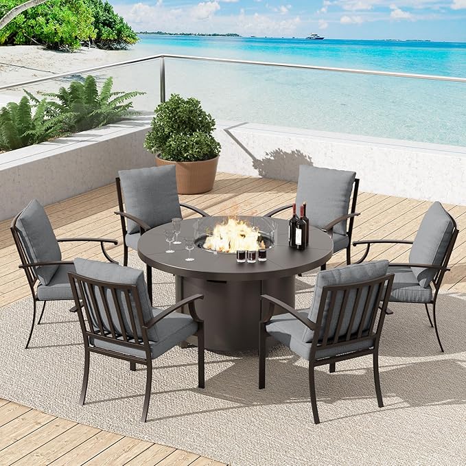 EmberGlow Patio Dining Set with Fire Pit Table