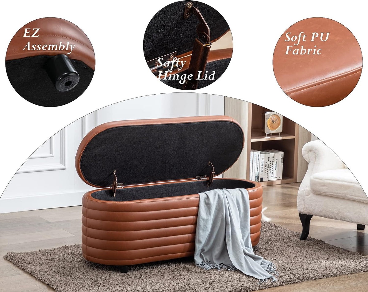Modern Leather Storage Ottoman Bench