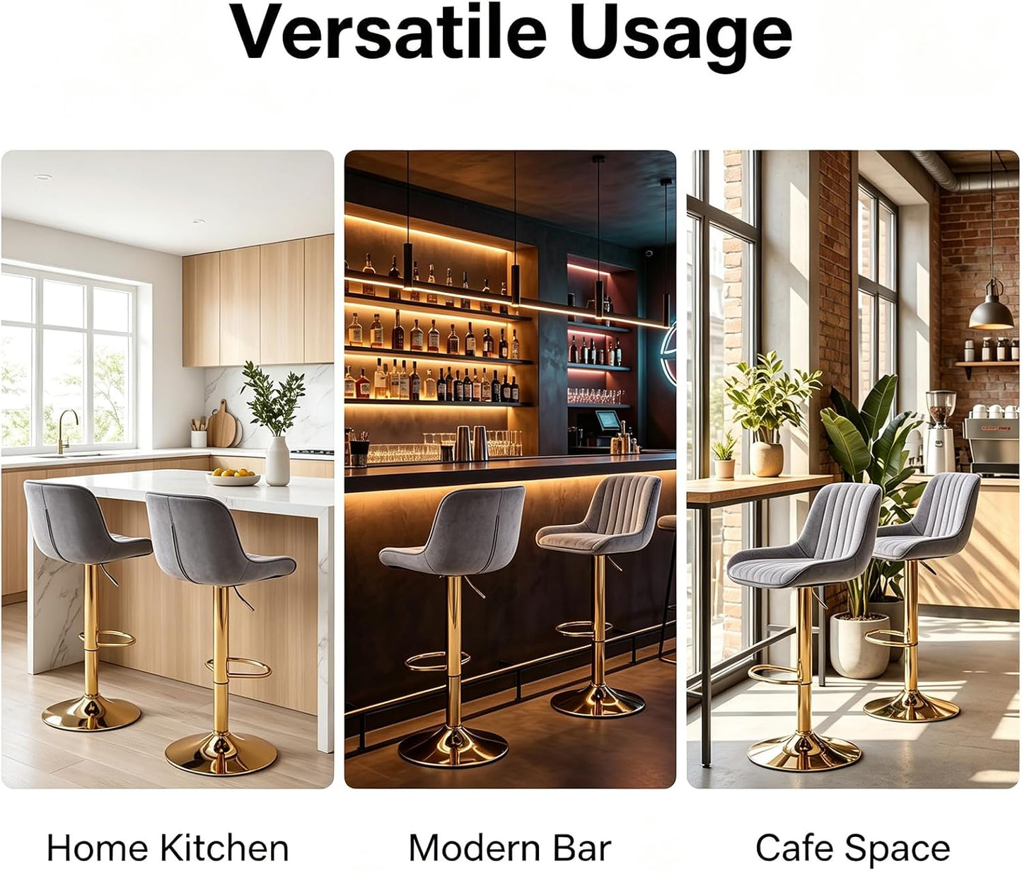 LuxeGold 360° Velvet Bar Stool Set