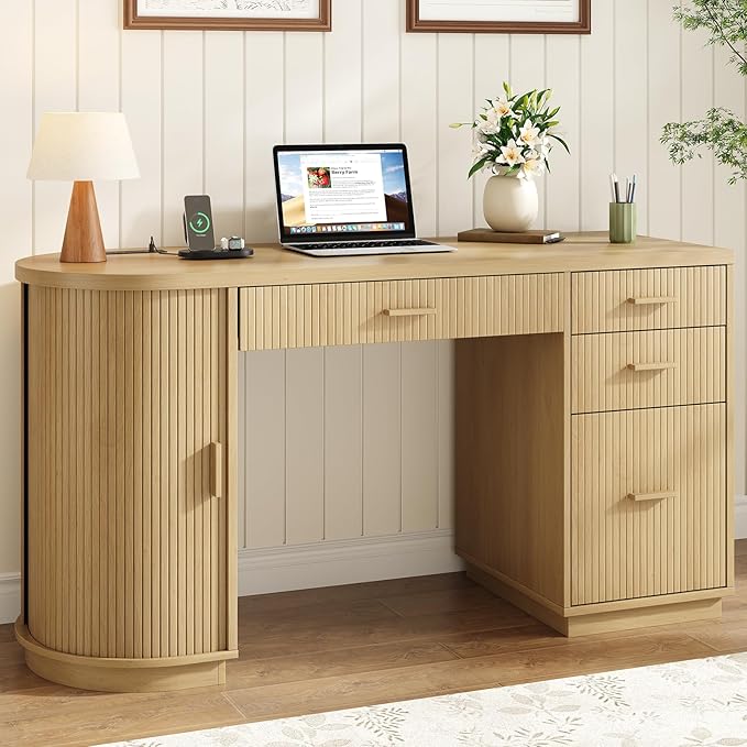 Monarch Fluted Executive Storage Desk with Charging Station