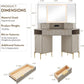 Modern Fluted Corner Vanity Desk with LED Tri-Fold Mirror